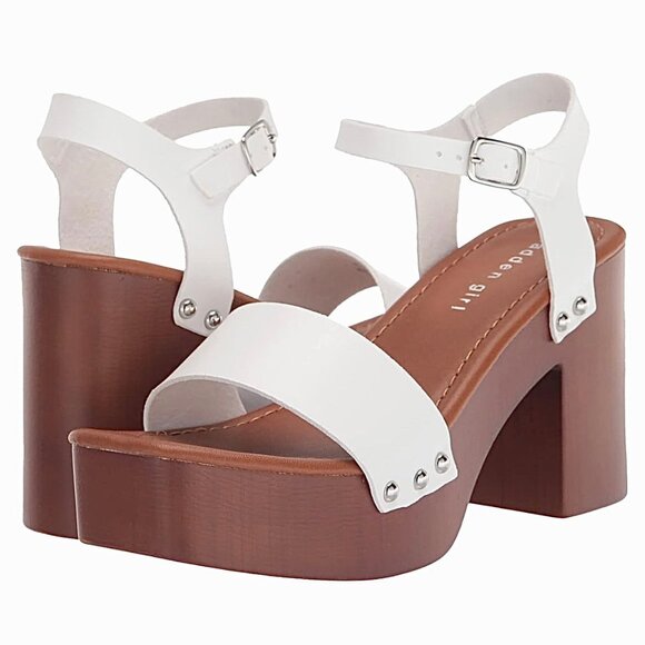 MADDEN GIRL DANII Women's Wooden Platform Block Heel Sandals White - Picture 1 of 7